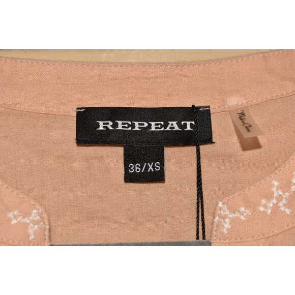 REPEAT NEW $313 Embroidered‎ Cotton Tiered Long Sleeve Dress Peach 36 / XS - Picture 5 of 5